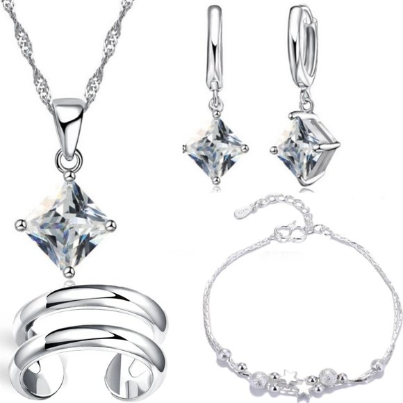 Jewelry - 🌟 925 Sterling Silver Luxury Earrings Necklace Bracelet And Ring Adjustable